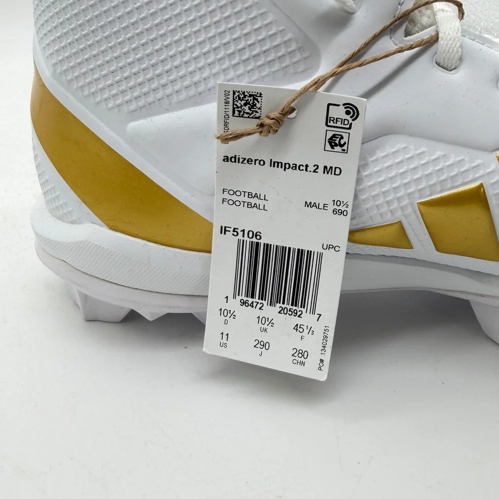 Adidas Adizero Impact.2 MD Football Cleats White Gold Mens 10.5 IF5106 NEW